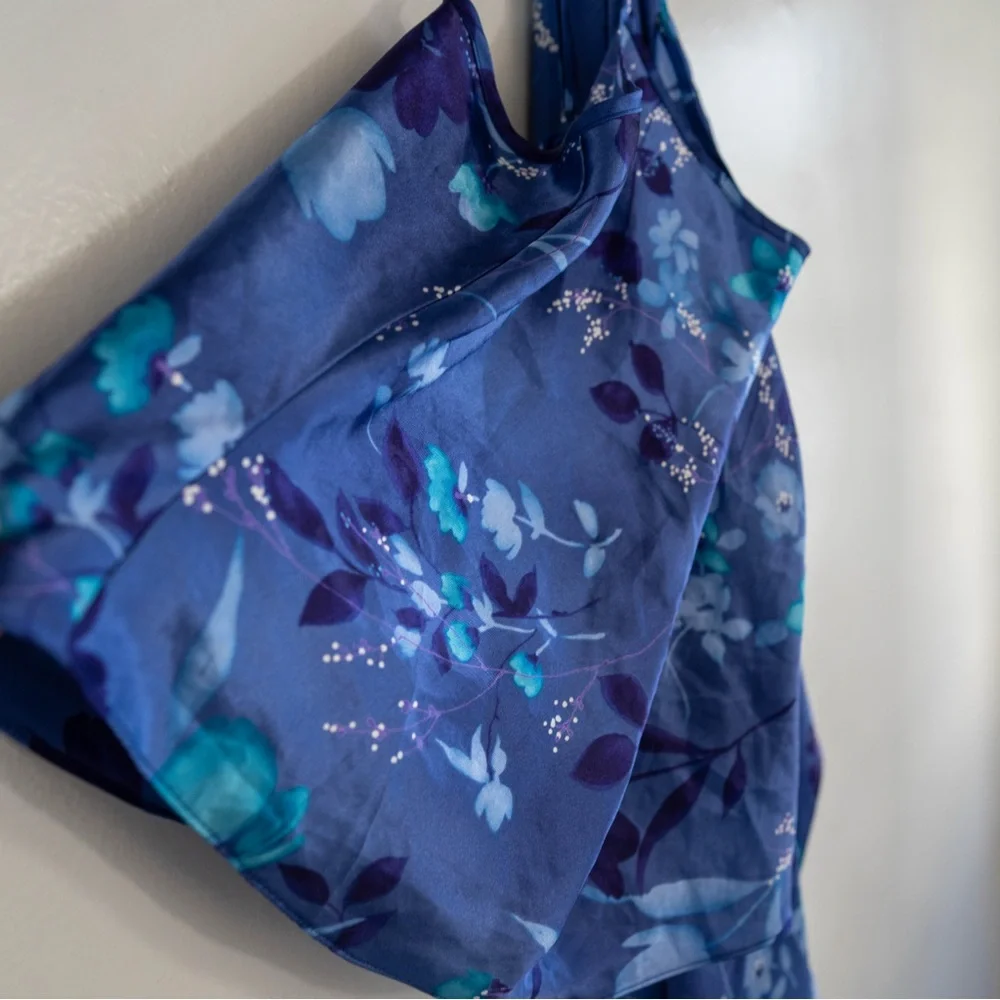 Vintage Blue Floral Satin camisole and pants Expressions by California Dynasty - Picture 2 of 2